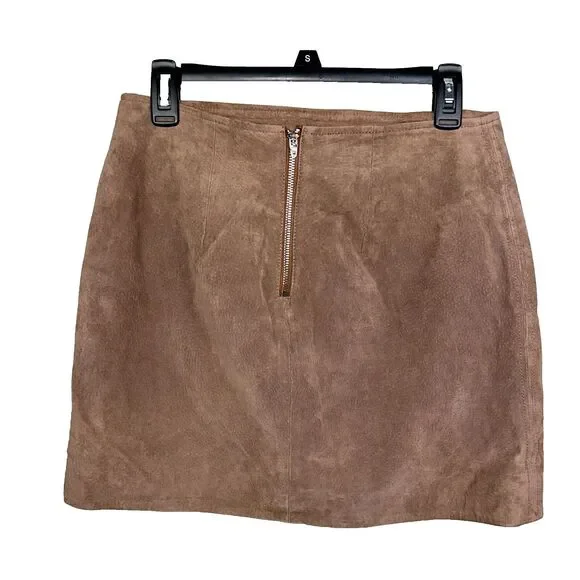 Blank NYC Suede Short Mini Skirt Coffee Bean Brown Tan Zip Detail Women's sz 27 - Picture 4 of 12